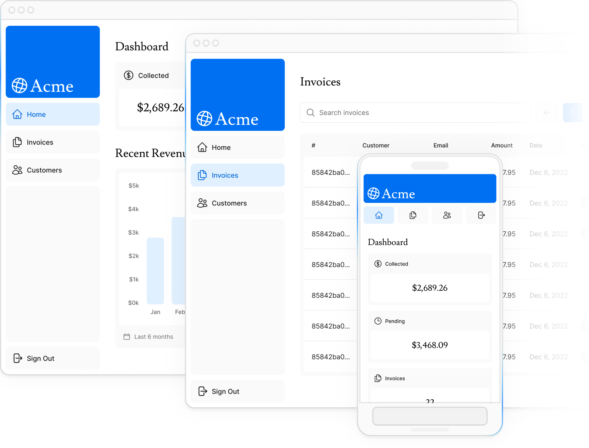 Screenshot of the dashboard project showing desktop version